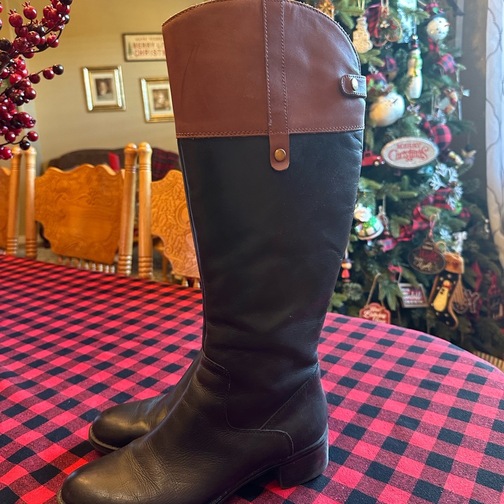 Women's Black and Brown Knee-High Boots